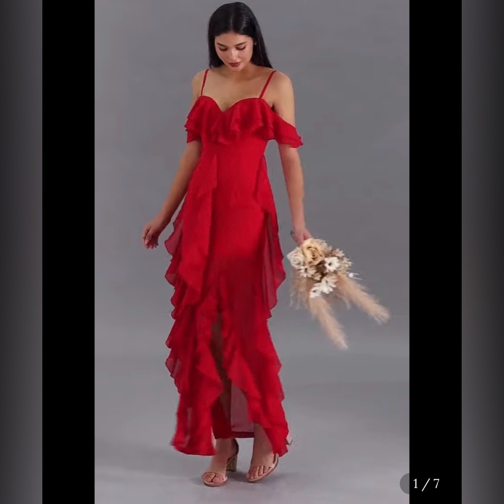 Asos: Cold shoulder red ruffle dress
